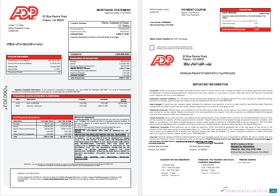 Download USA ADP mortgage statement in Word and PDF formats 1 2 Photoshop template
